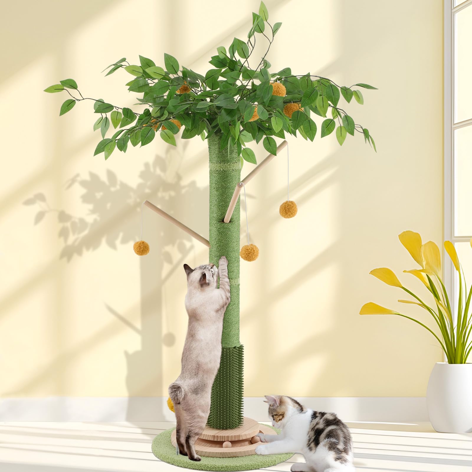 Sheripet 45-inch scratching post with vertical stretch for active indoor cats.