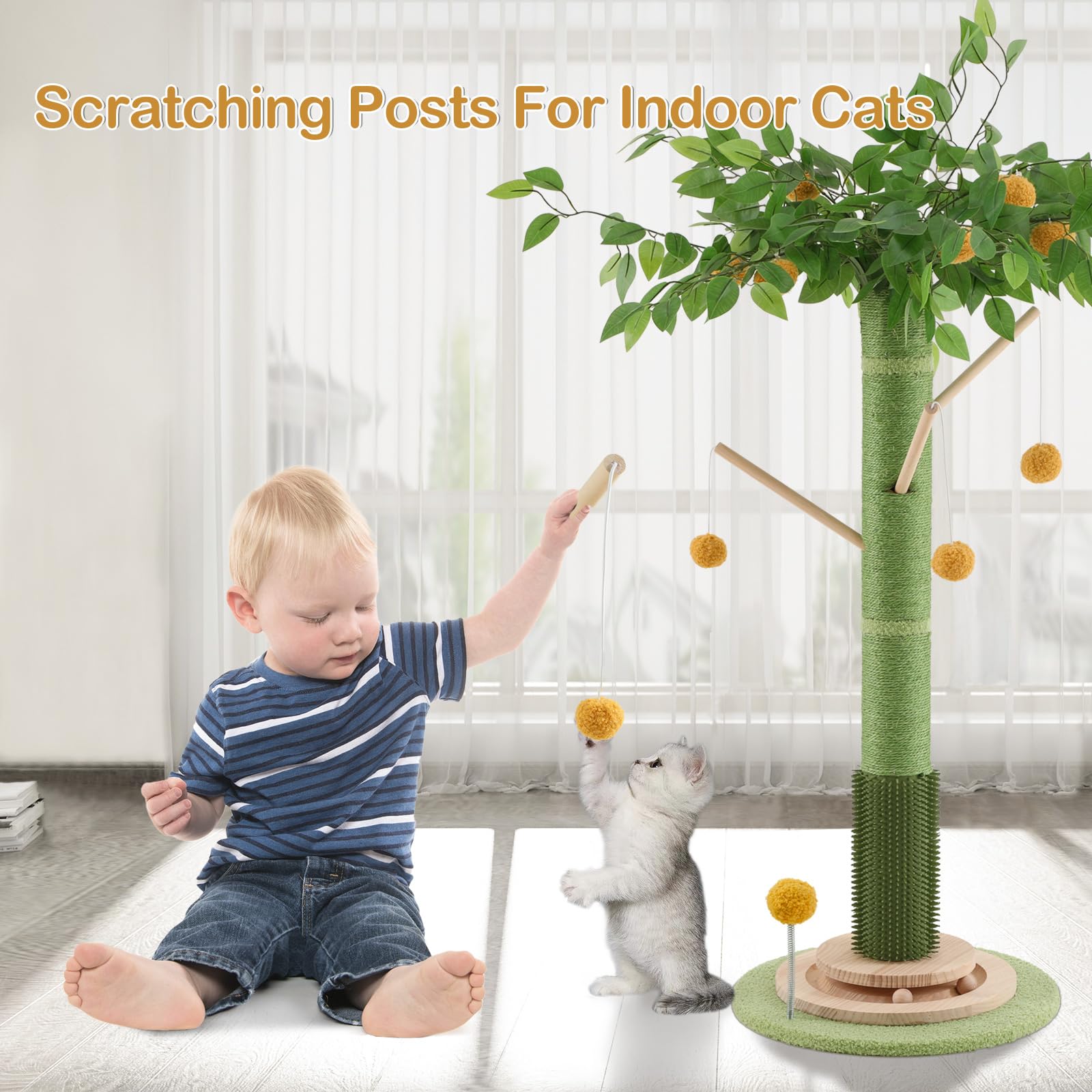Sheripet sturdy pine base keeps the post stable during vigorous scratching.