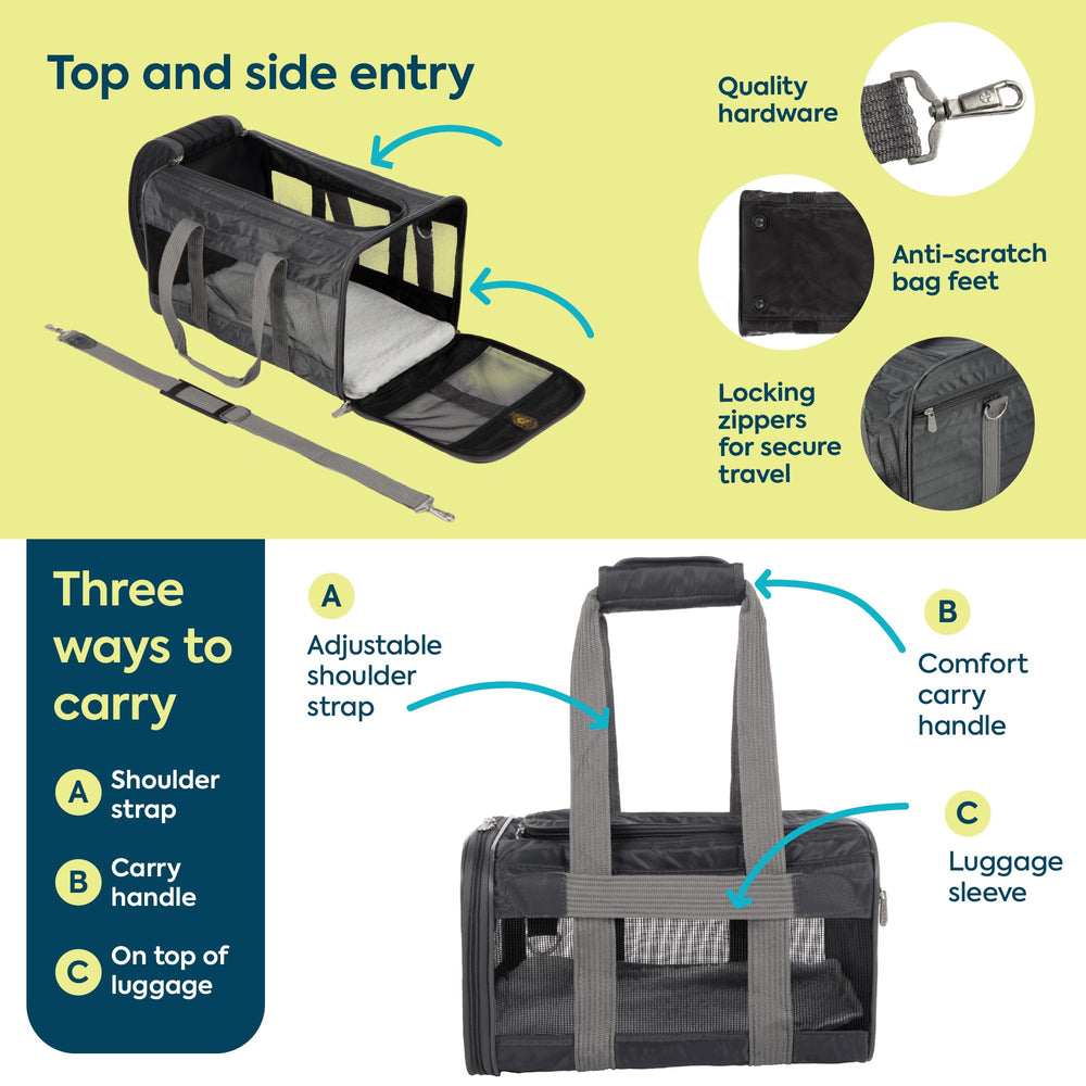 Sherpa Original Deluxe carrier with locking zippers for safety