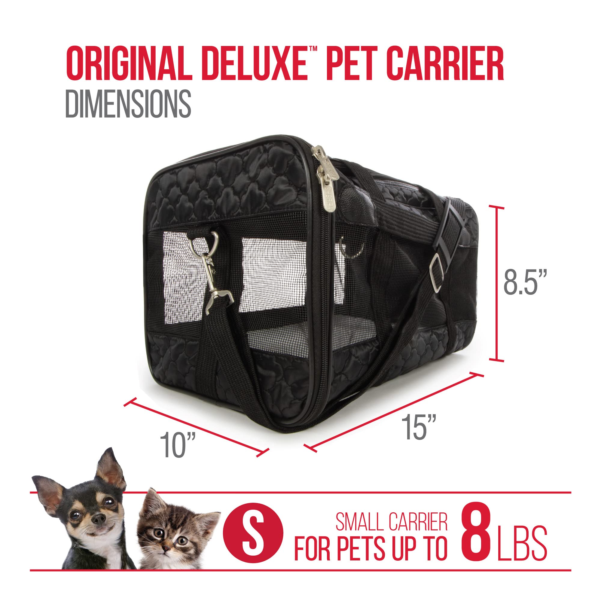Sherpa Original Deluxe carrier with ventilated mesh panels for pet airflow.