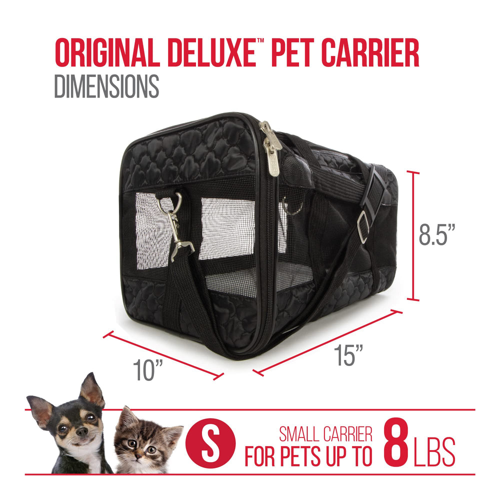 Sherpa Original Deluxe carrier with ventilated mesh panels for pet airflow.