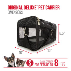 Sherpa Original Deluxe carrier with ventilated mesh panels for pet airflow.