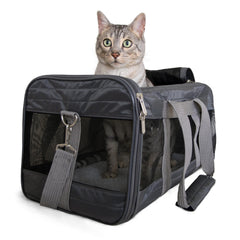 Sherpa pet carrier under-seat fit for easy airplane travel.