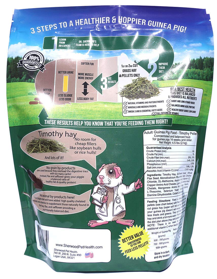Sherwood Pet Health guinea pig pellets in bowl close-up, showcasing fiber-rich texture for digestion.
