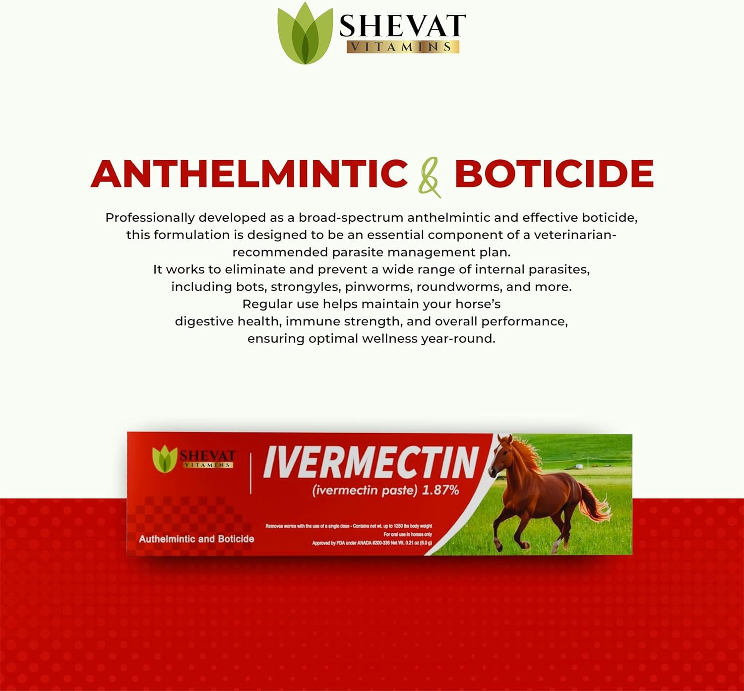 SHEVAT VITAMINS Ivermectin paste 4-pack for regular administration.