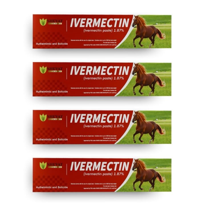 SHEVAT VITAMINS Ivermectin horse paste in apple flavor, 6.08 g tube for horses, for easy administration.