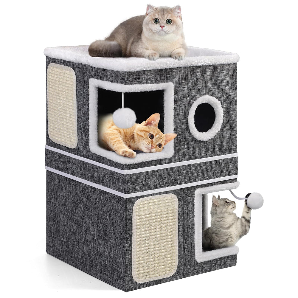 Shikha 2-storey cat house front view, compact and space-saving.