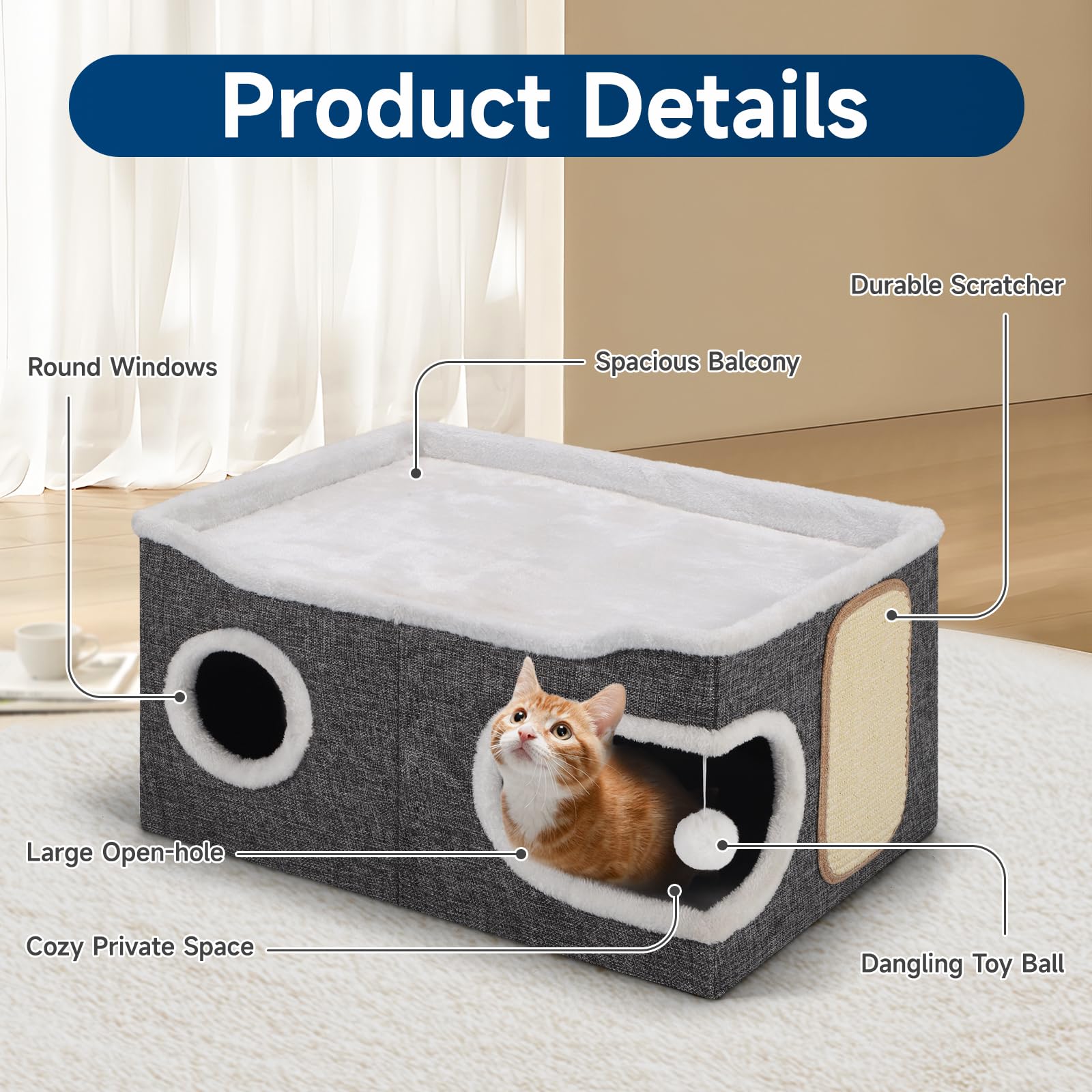 Shikha cat cube spacious interior supports stretching and play for multi-cat homes.