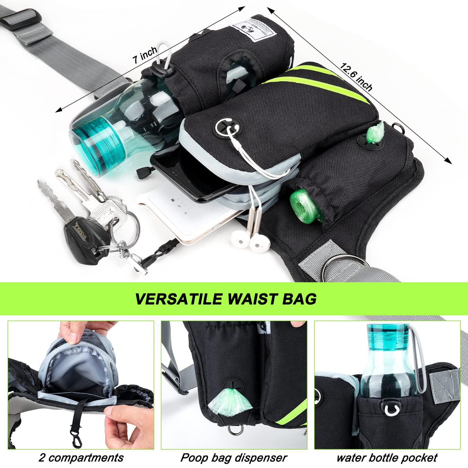 SHINE HAI waist bag with water bottle pocket and zip pockets.