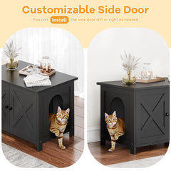 Shintenchi enclosure with removable divider creates flexible space for larger litter boxes.