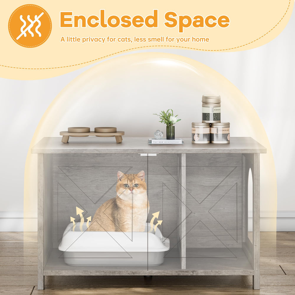 Divider removed shows expanded interior space for larger litter boxes.
