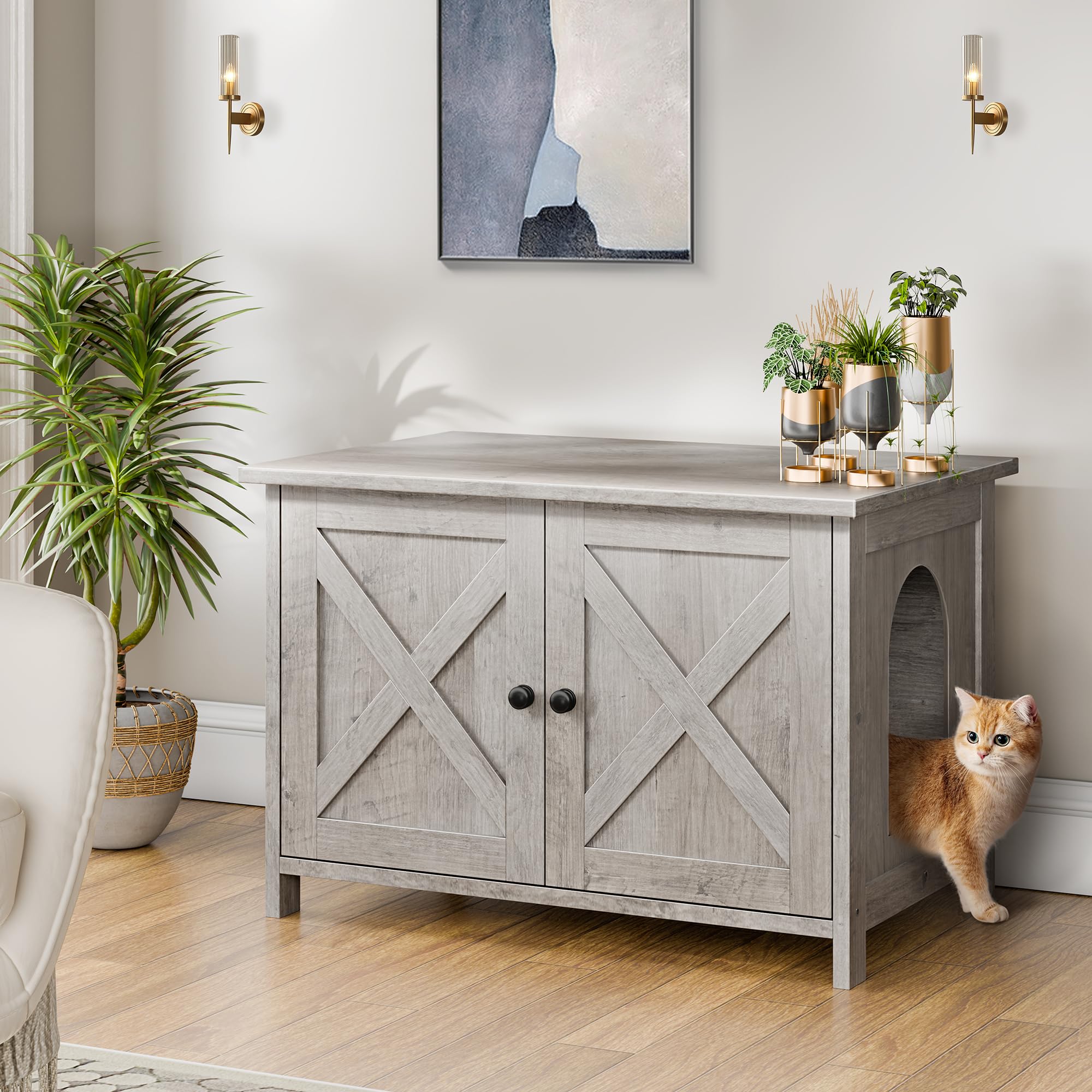 End-table setup blends with decor while concealing the litter area.