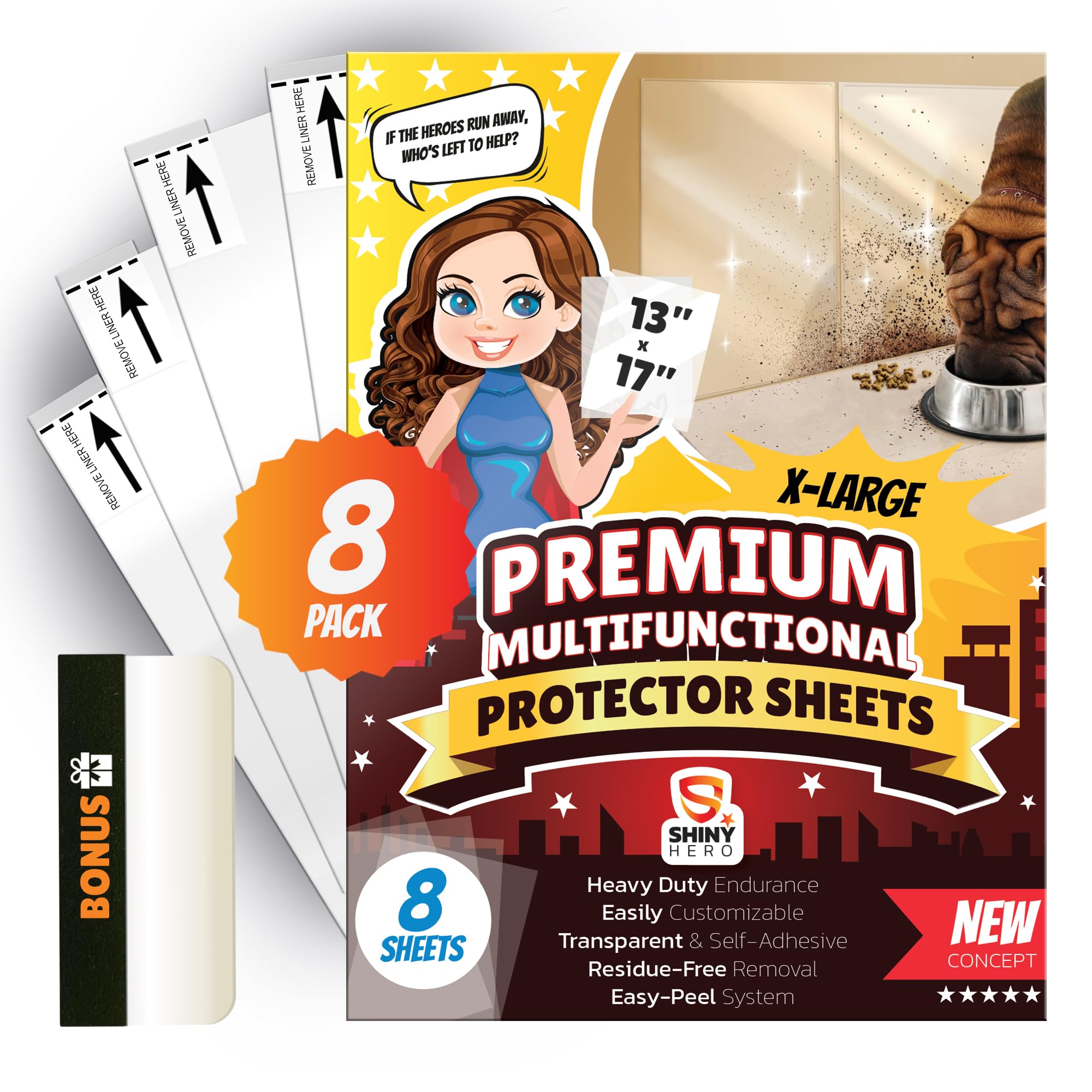 Shiny Hero clear wall protector sheet shields walls from pet scratches