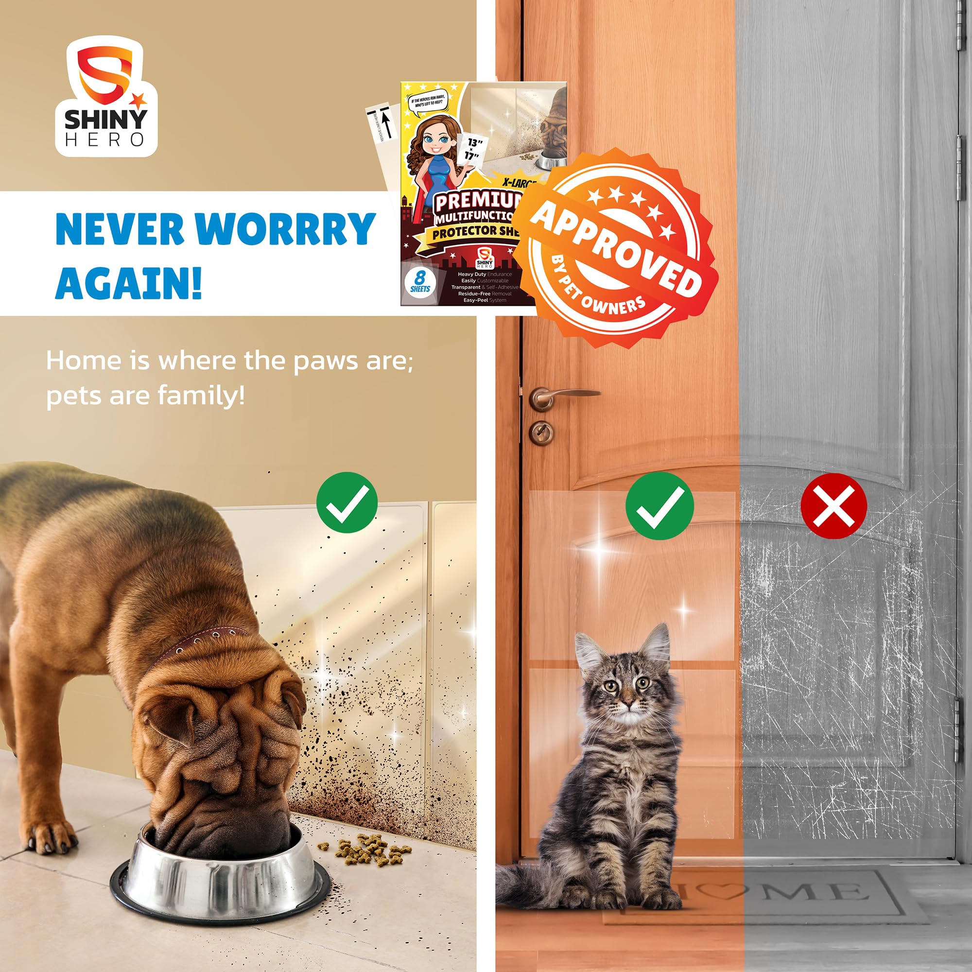 Shiny Hero door protector film provides discreet scratch defense for doors