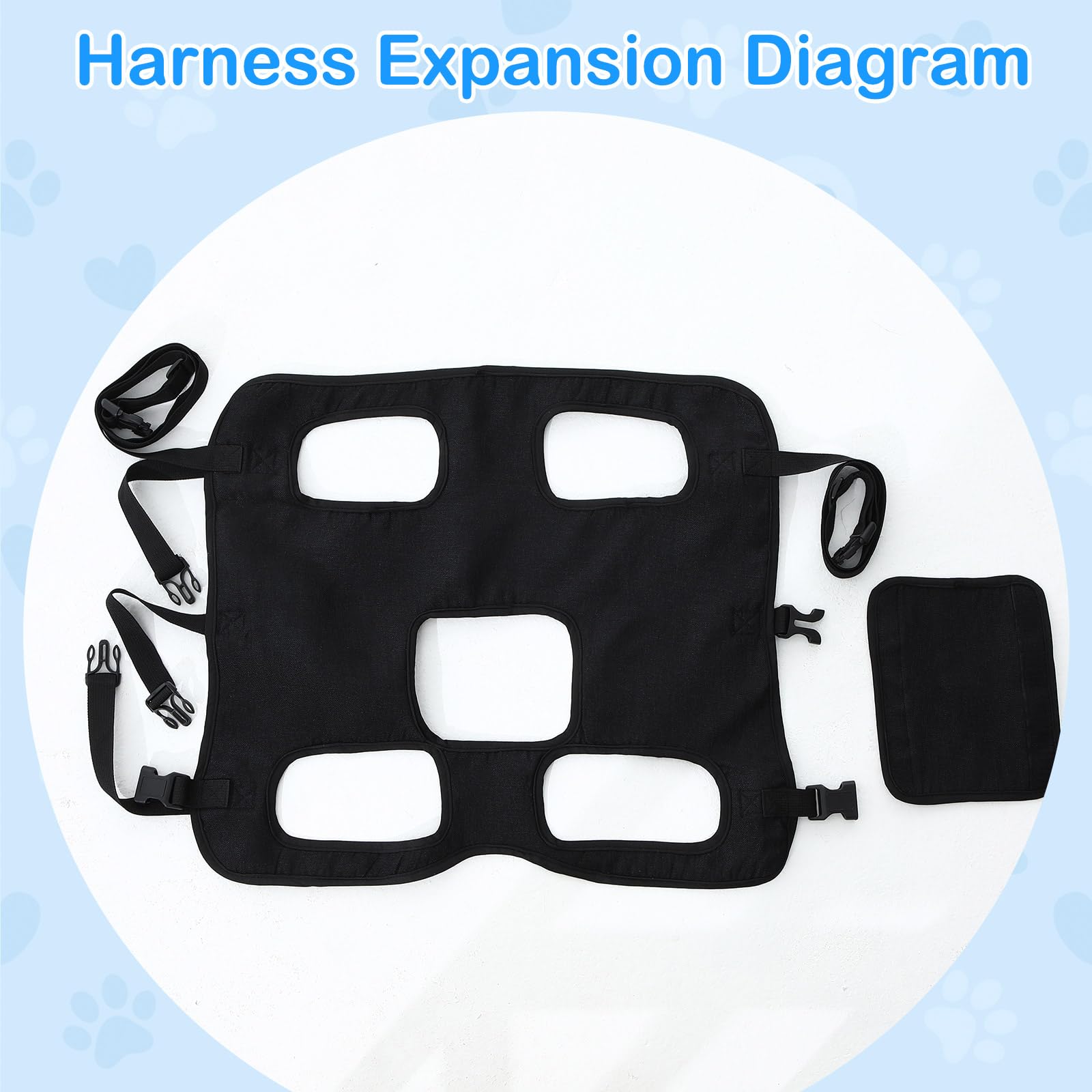 Shinylin adjustable sling assists mobility for aging dogs.