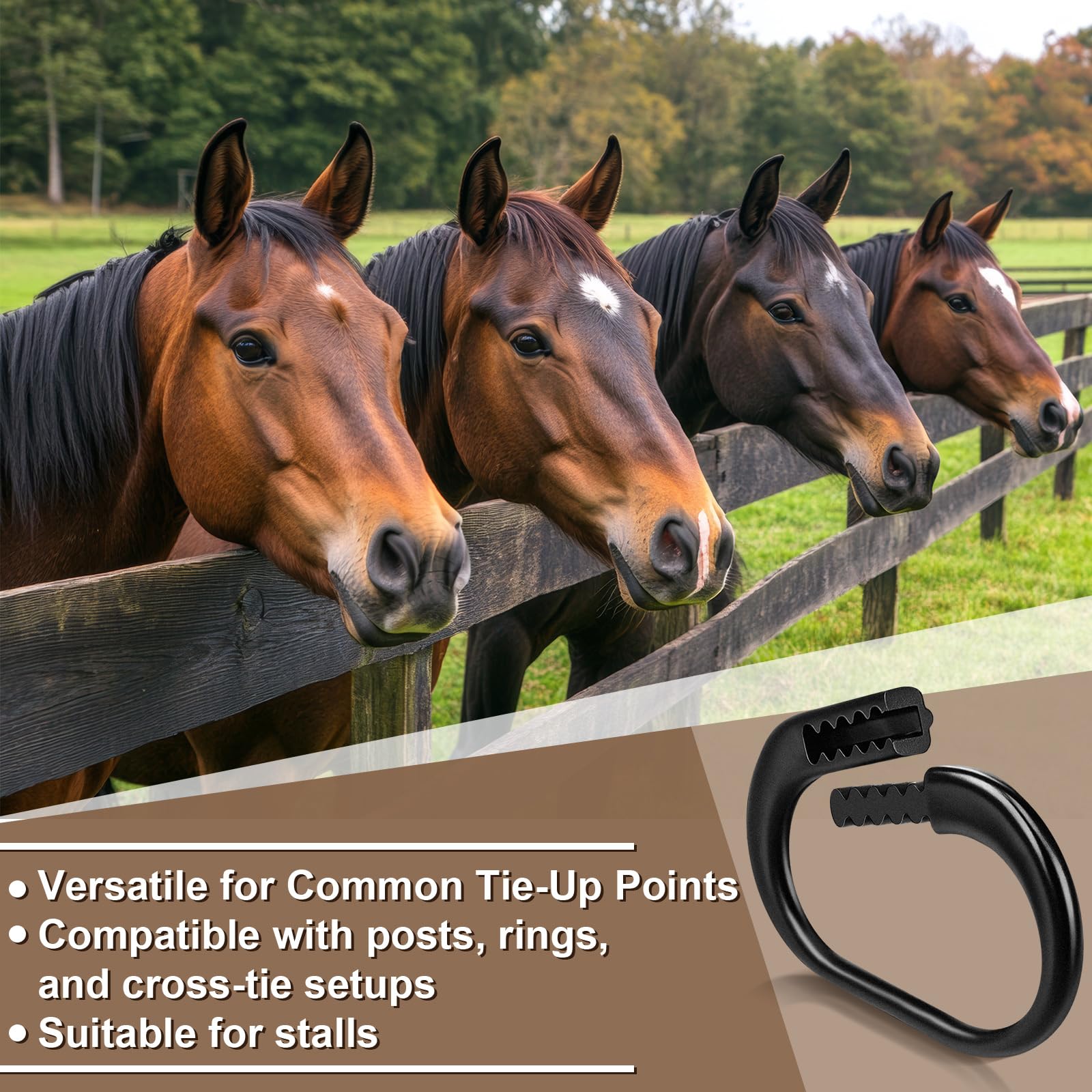 Shinylin secure-release horse clip preventing entanglement under tension.