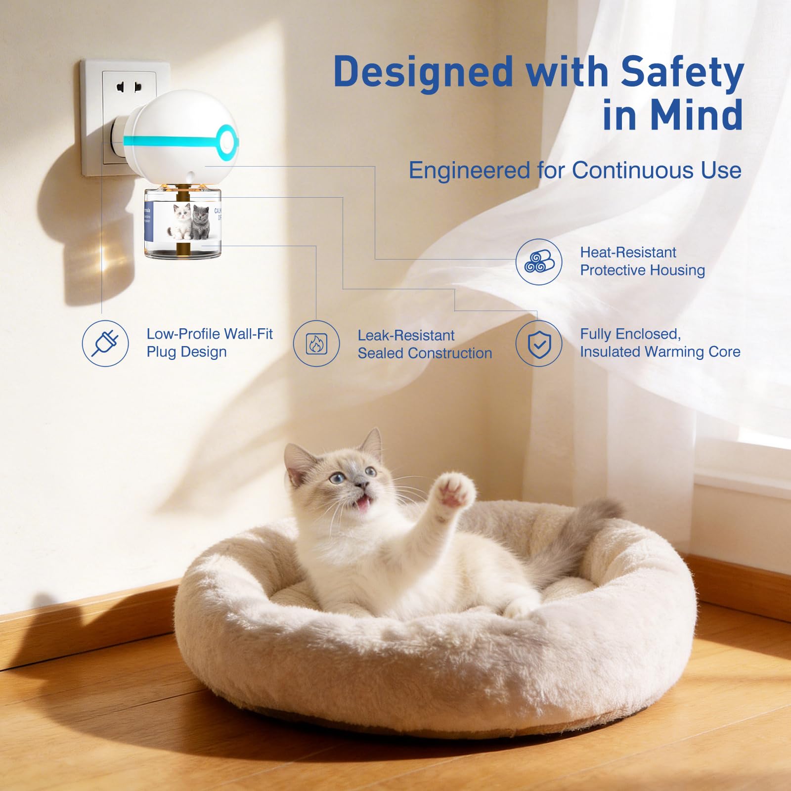 SHIORI 360-degree airflow distributes calming cues across rooms up to 700 sq ft.