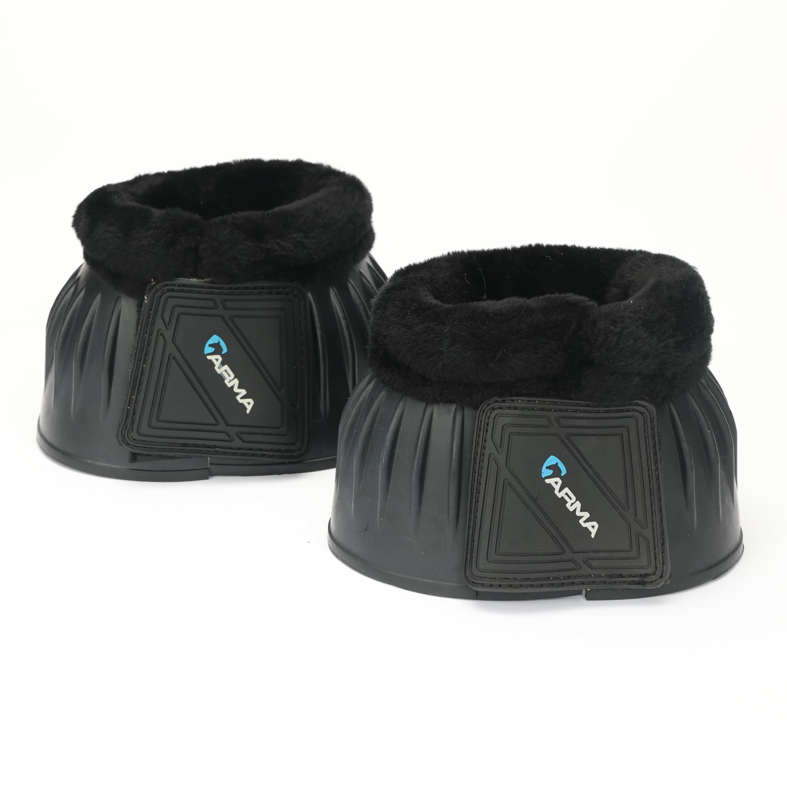 Shires Arma Overreach bell boots front view with secure double Velcro for active riding