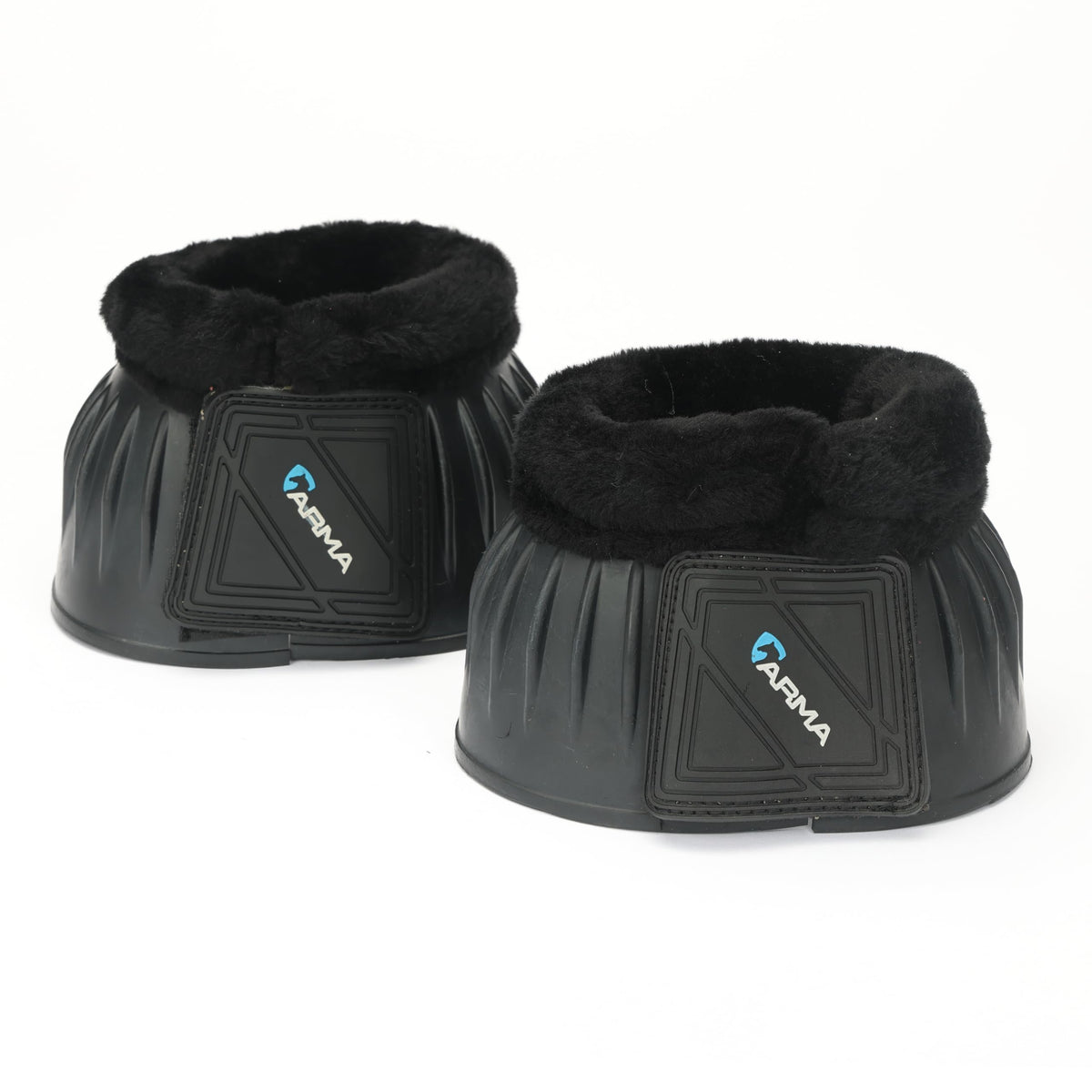 Shires Arma Overreach bell boots front view with secure double Velcro for active riding