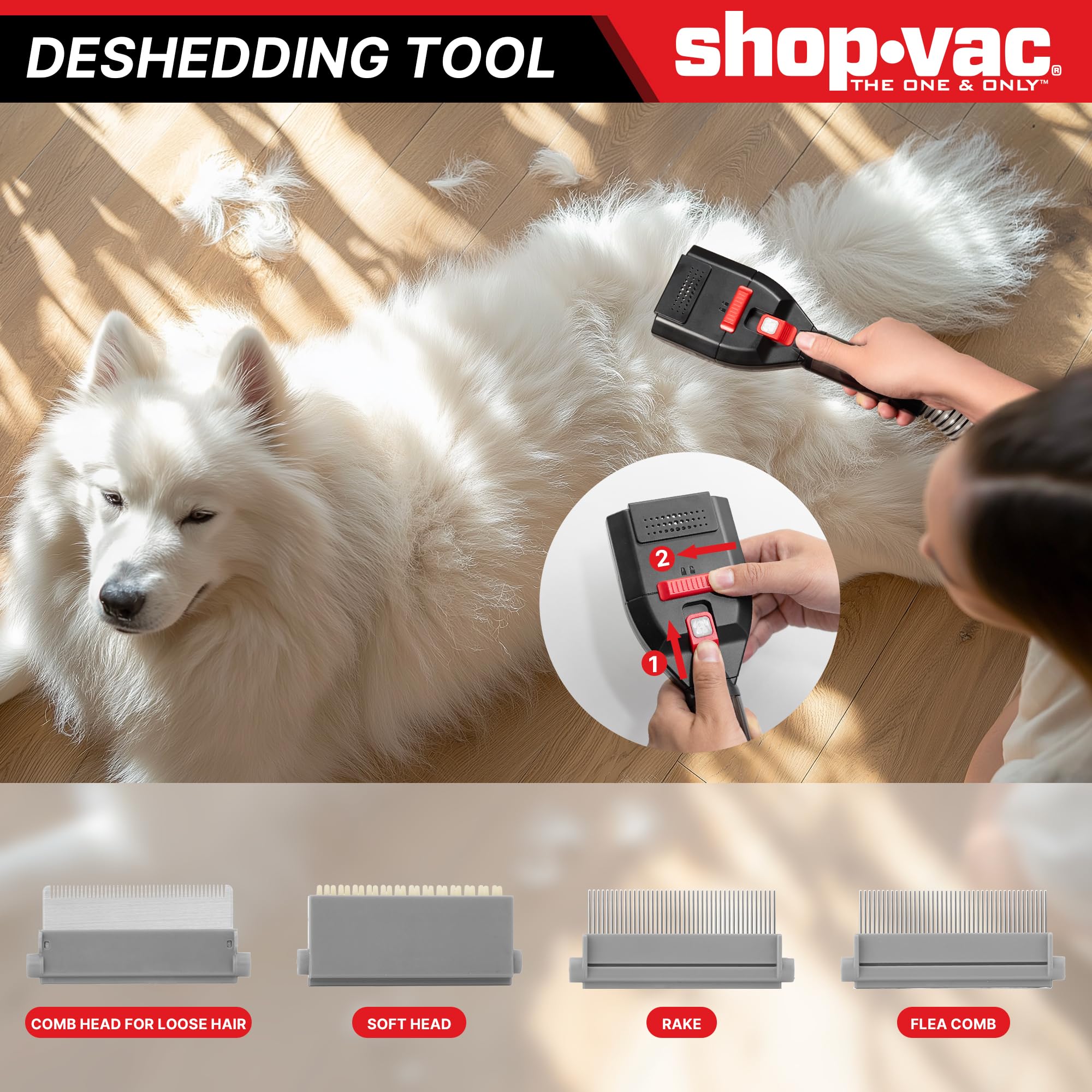 Shop-Vac crevice tool reaches tight gaps for clean grooming spaces.