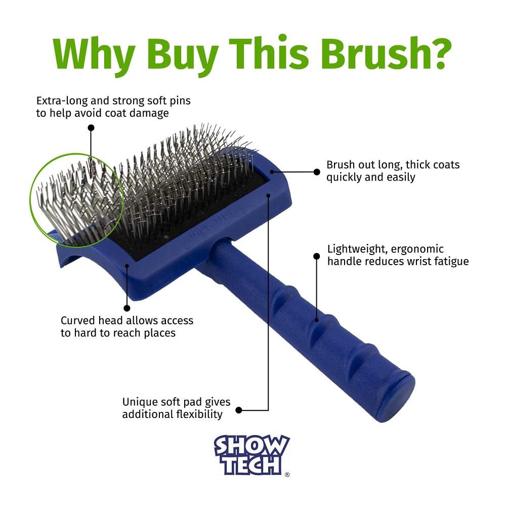 Show Tech Tuffer Than Tangles slicker brush with angled pins for efficient dematting
