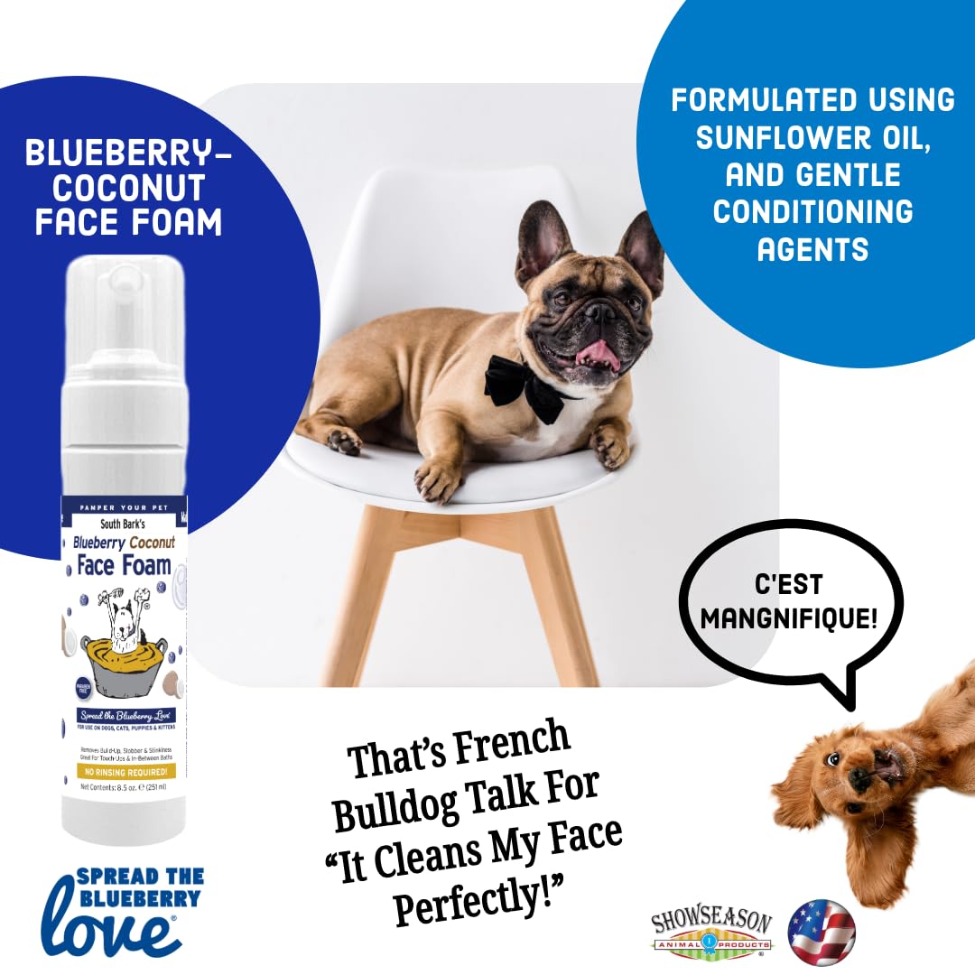 Showseason Blueberry-Coconut Pet Face Foam Cleanser pump ready for gentle cleansing.