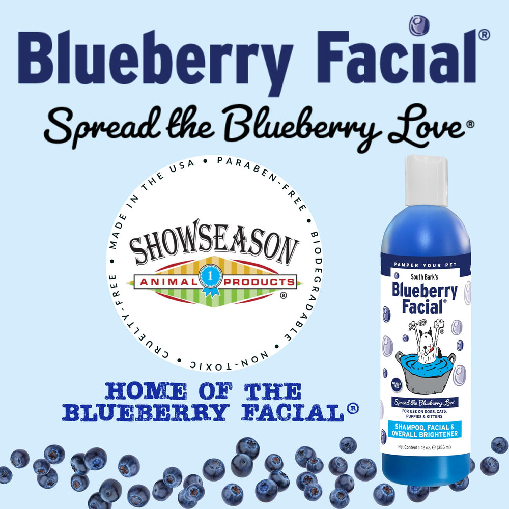 ShowSeason South Bark Blueberry Facial closeup highlights soft, hydrated fur.