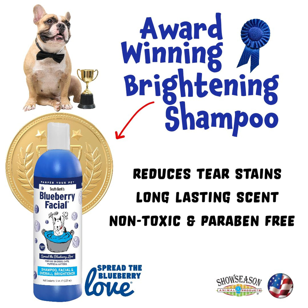 ShowSeason South Bark Blueberry Facial lather on a clean coat for brightness.