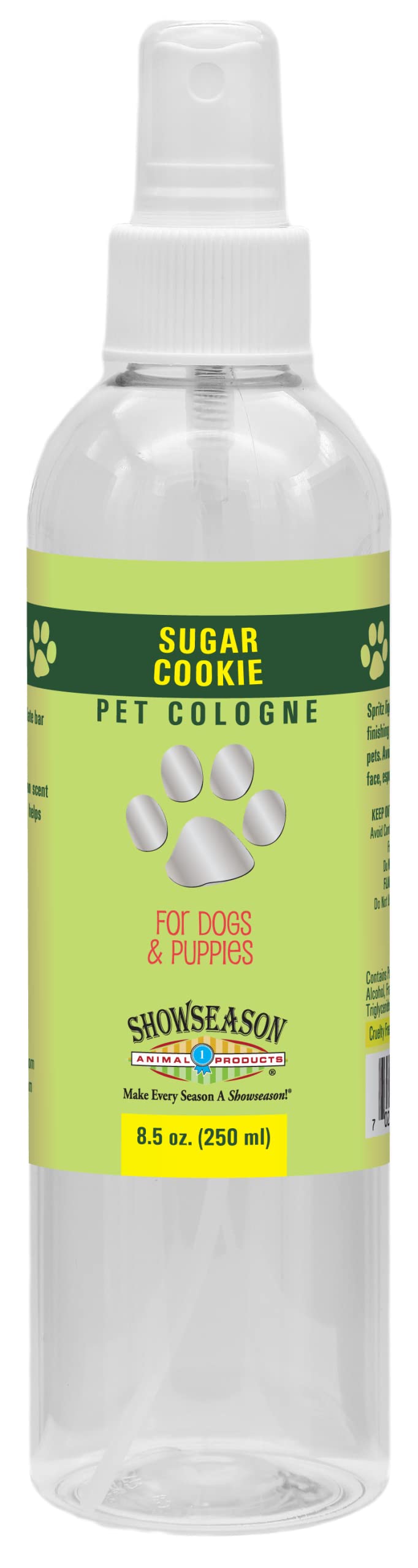 Showseason Sugar Cookie Dog Cologne bottle front displays a long-lasting, pet-friendly fragrance.