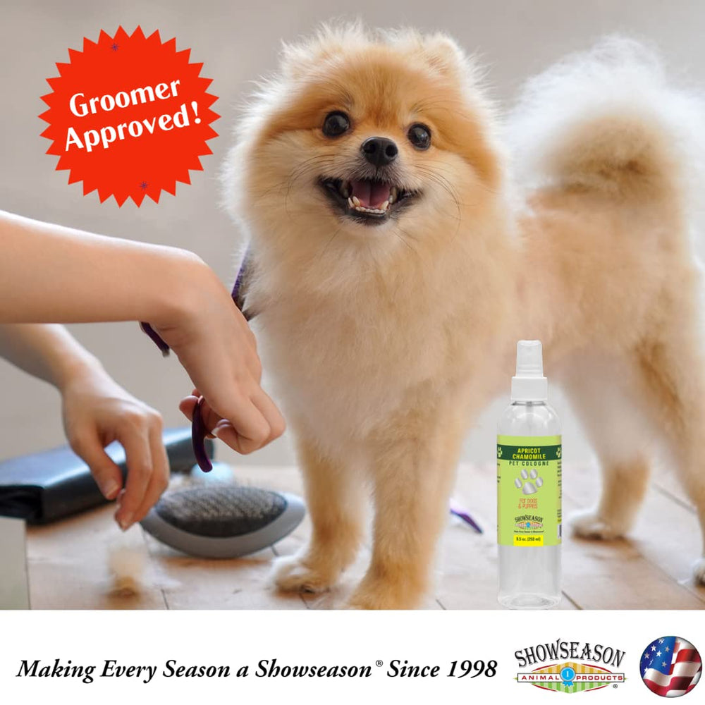 Showseason Sugar Cookie Dog Cologne packaging emphasizes USA-made and eco-friendly materials.