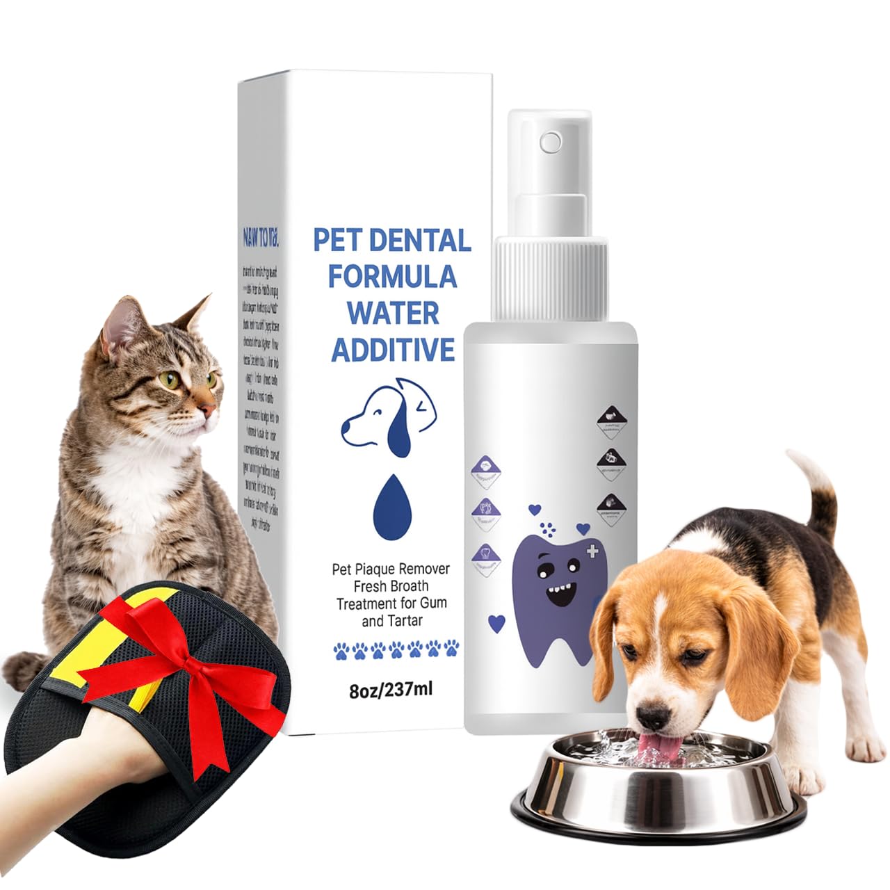 Shrandi PawBright Dental+ Plus bottle being poured for simple daily oral care.