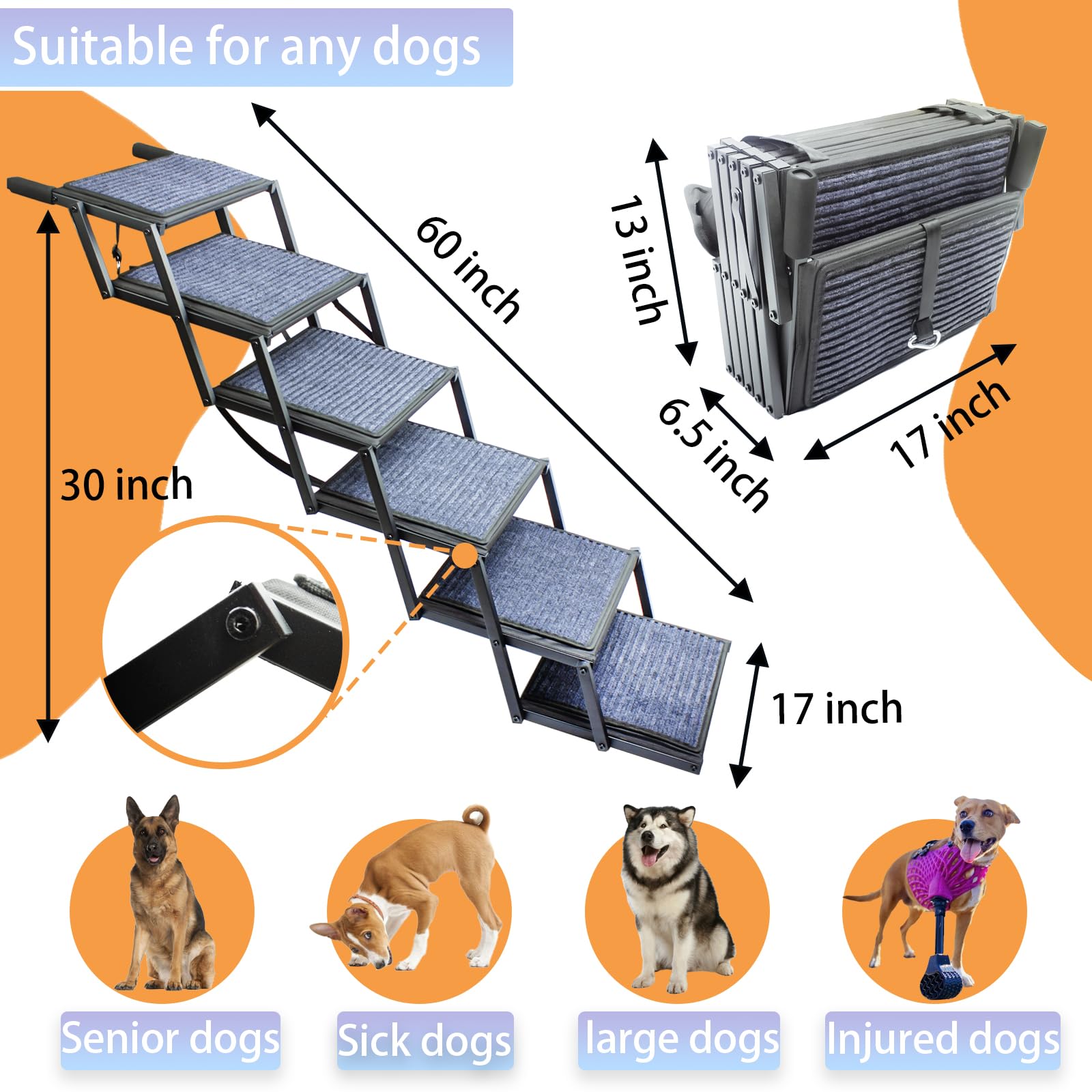 SHUNLONG dog ramp safety locks keep extended stance secure.