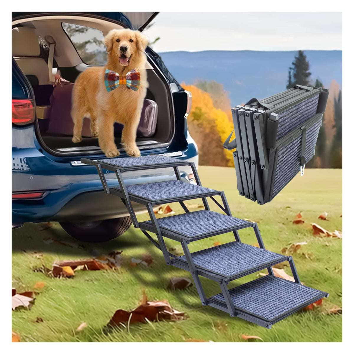 SHUNLONG extra-wide dog ramp assembled for car access and sturdy support
