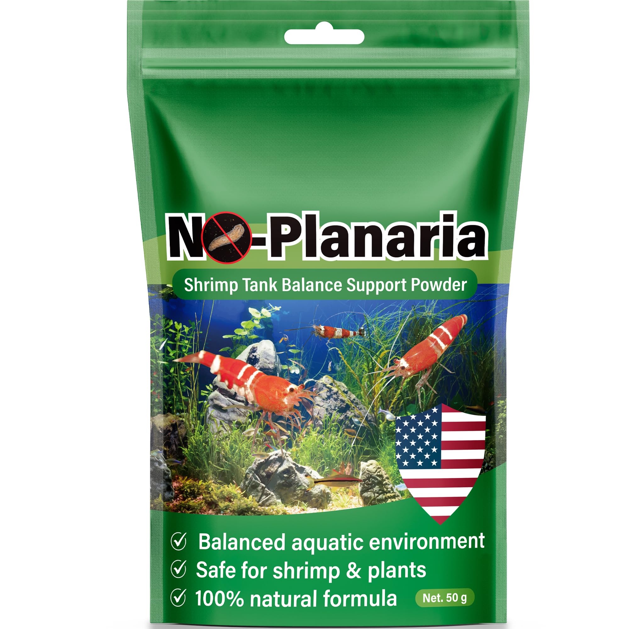 SHUNNIUB Balance Powder jar close-up showing plant-based formula for shrimp tanks