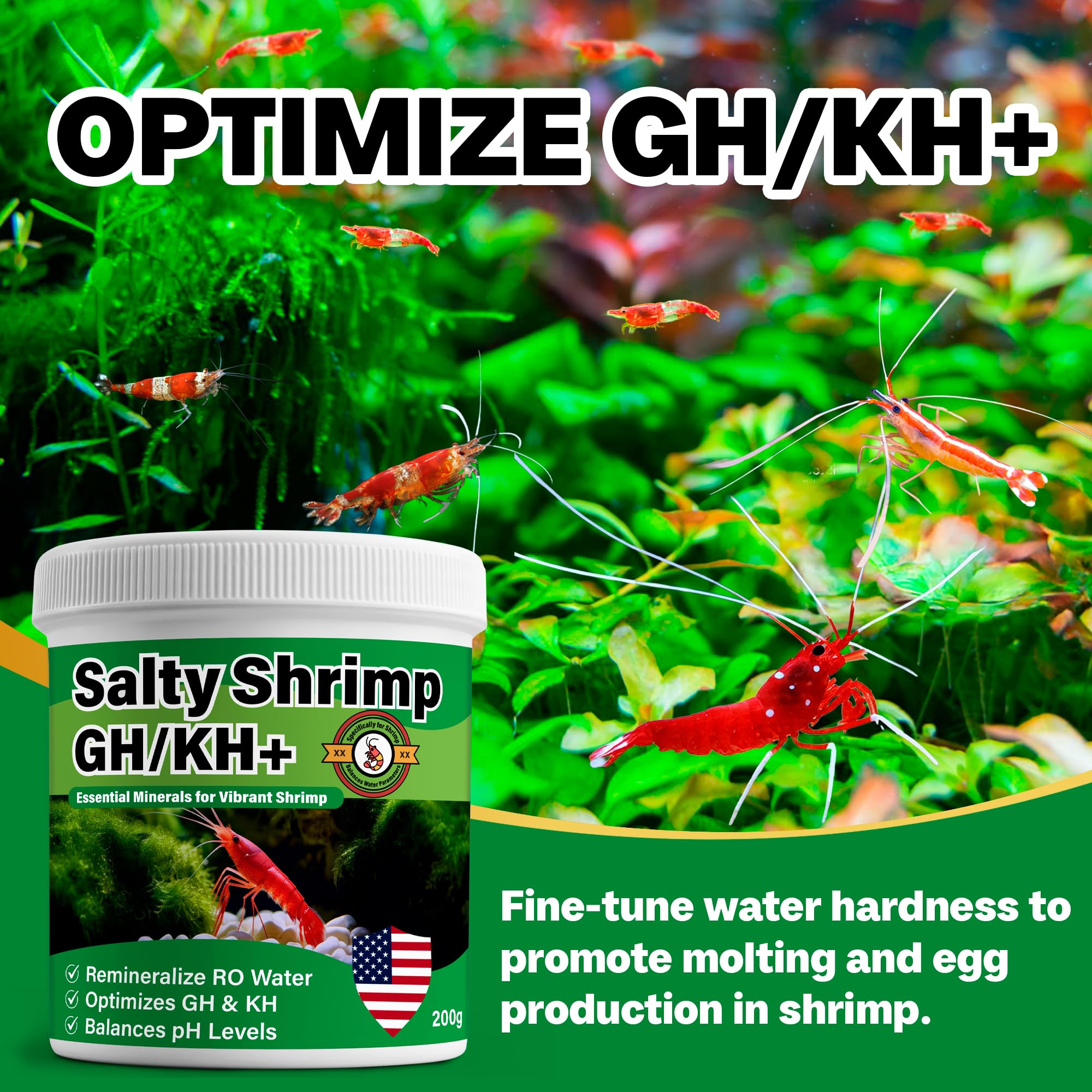 SHUNNIUB Salty Shrimp GH/KH+ in a tank demonstrating remineralization and water clarity.