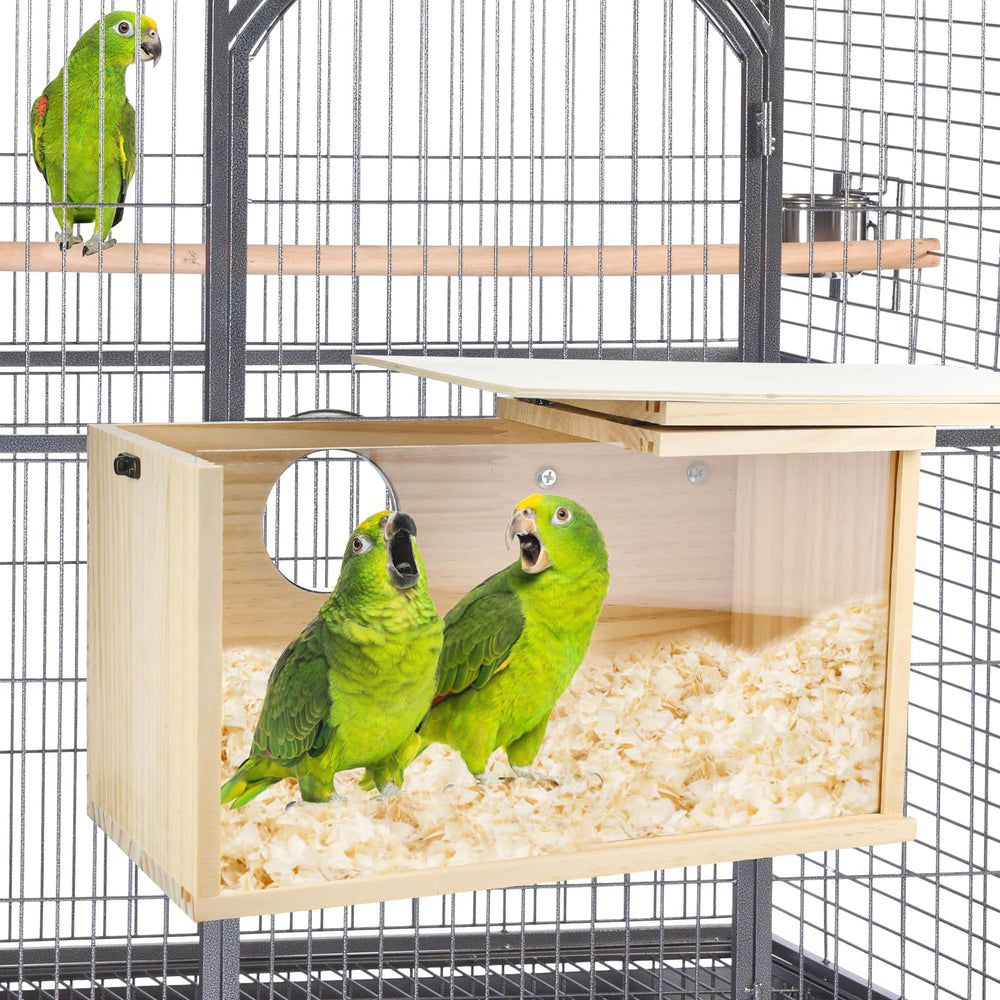 ShuRung parrot nesting box entrance detail prevents chewing and enhances longevity.