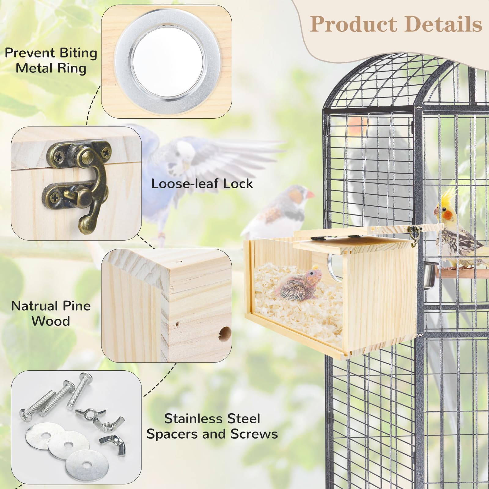 ShuRung parrot nesting box side view highlights spacious interior for multiple birds.