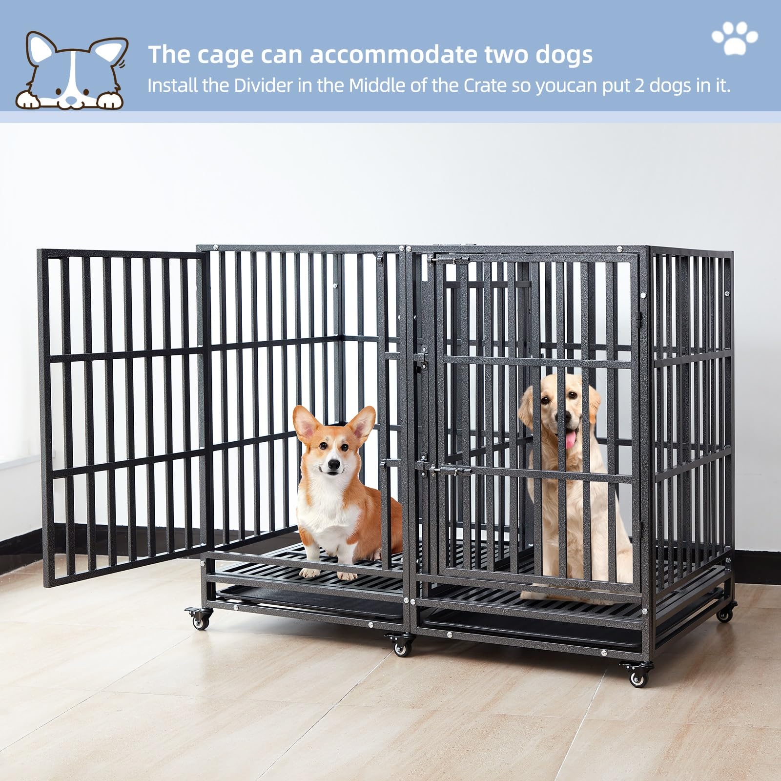 SHUSHIM crate interior layout showing spacious living area for big breeds