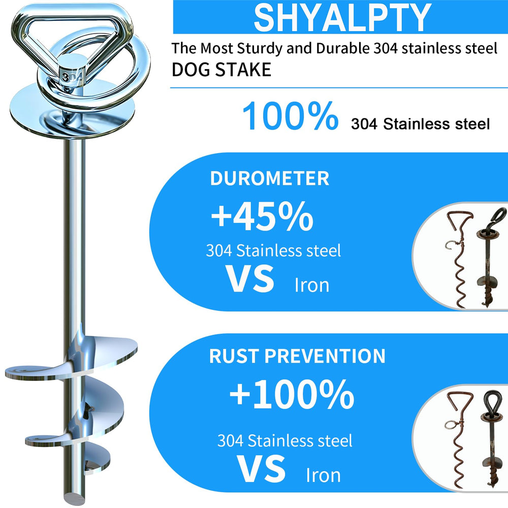 SHYALPTY heavy-duty dog stake 304 stainless ready for reliable outdoor use.