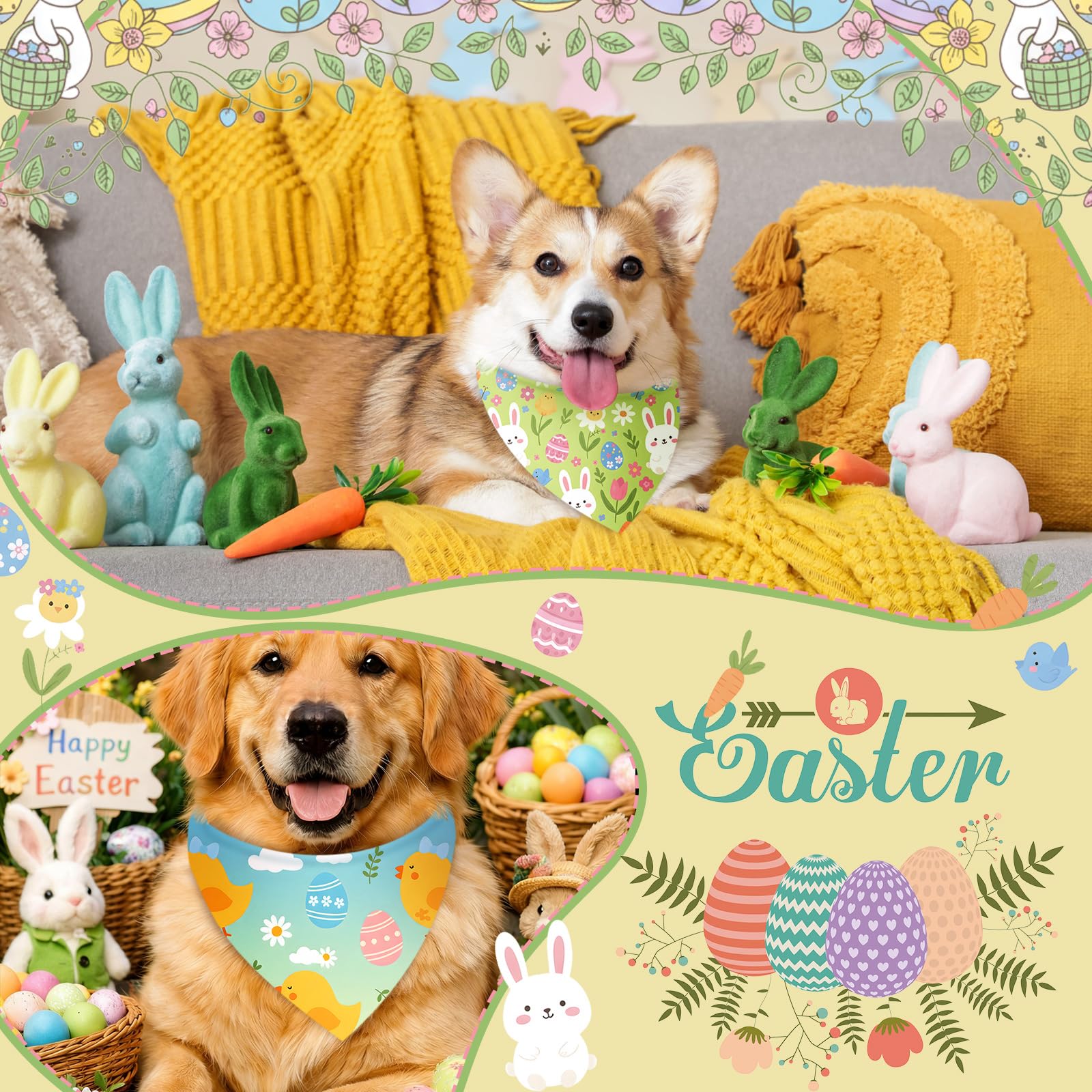 Shyyween Easter dog bandana Egg pattern, bright colors for spring celebrations.