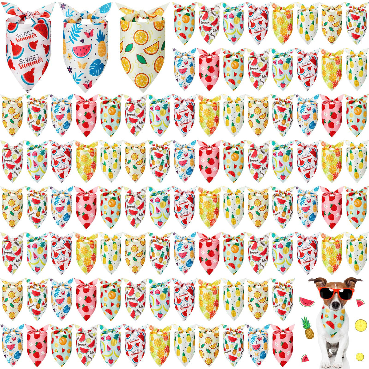 Shyyween fruit dog bandanas bulk pack in bright colors for summer parties