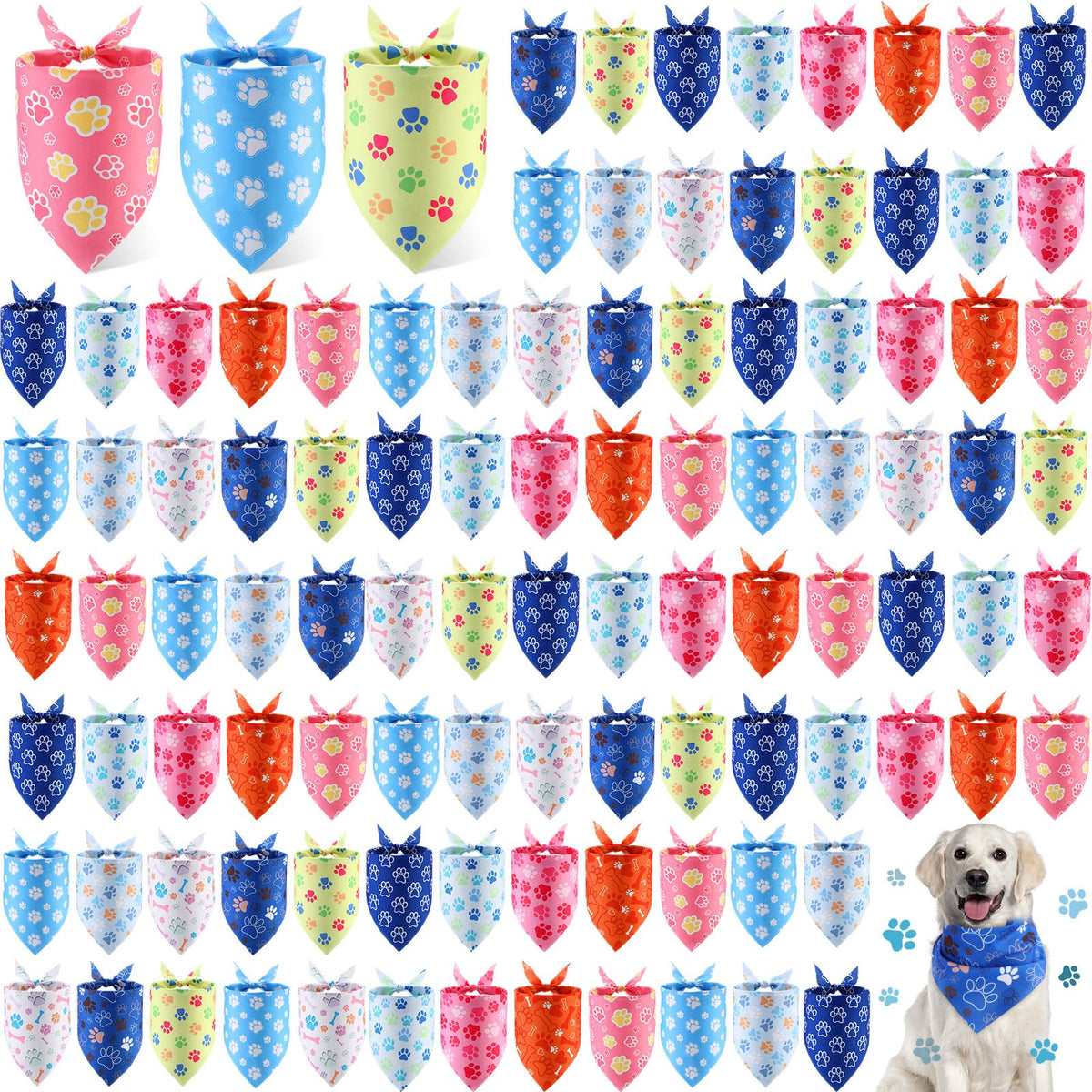 Shyyween paw print bandana with bone design, soft polyester ideal for dog parties.