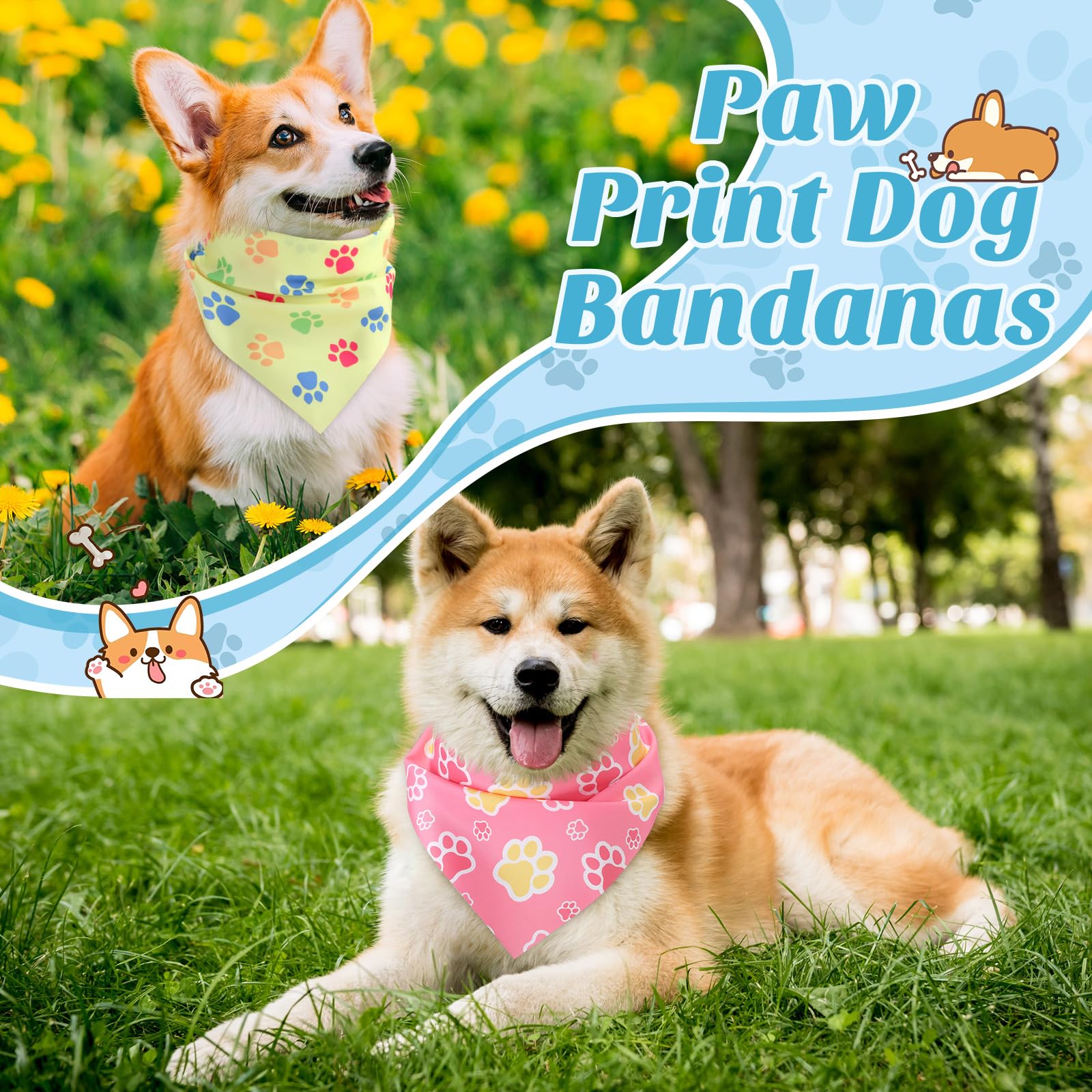 Shyyween paw print bandana in bright prints, perfect as a photo prop for pets.