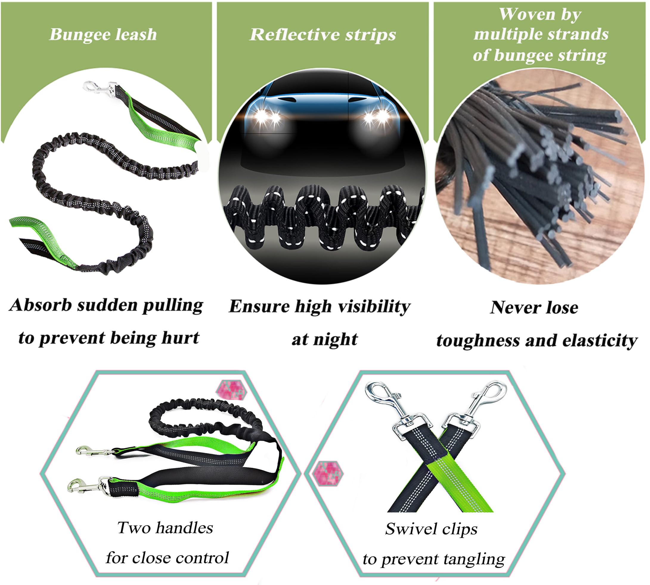 SIAELT 4ft bungee leash adds flexible, safer control during play.