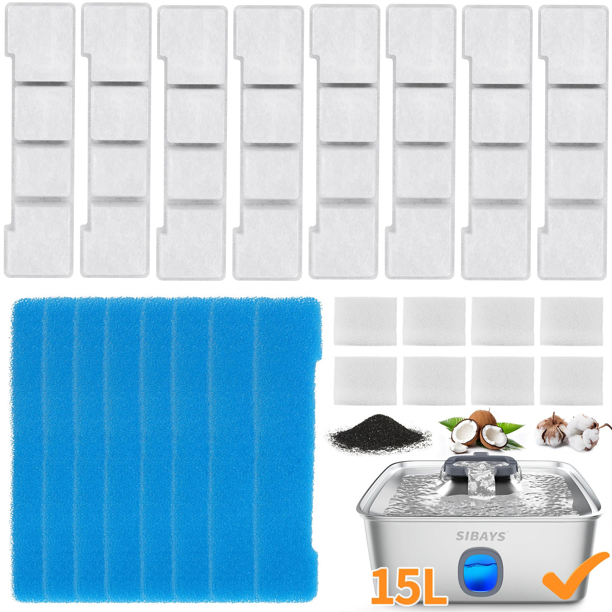 SIBAYS dog fountain filters pack ready for quick replacement and clean water