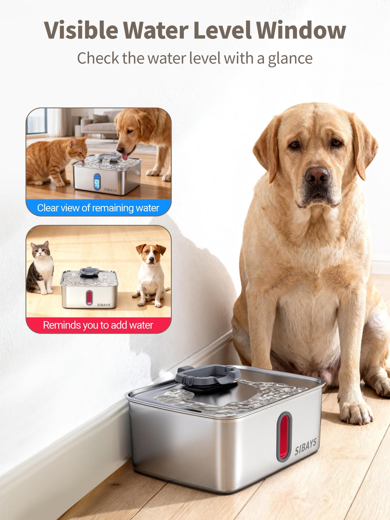 SIBAYS five-layer filtration improves water cleanliness for pets