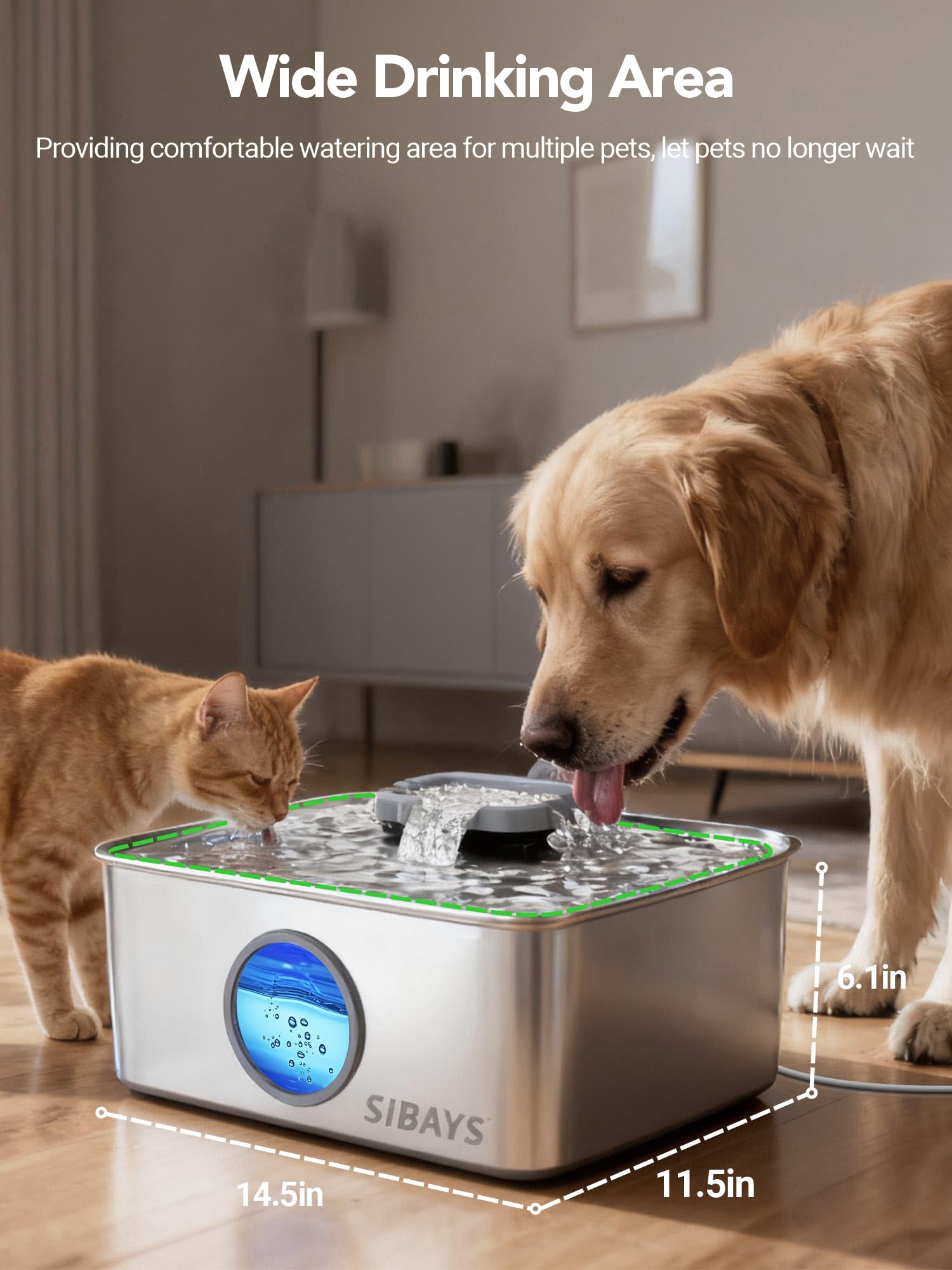 SIBAYS large-capacity fountain suitable for multi-pet homes