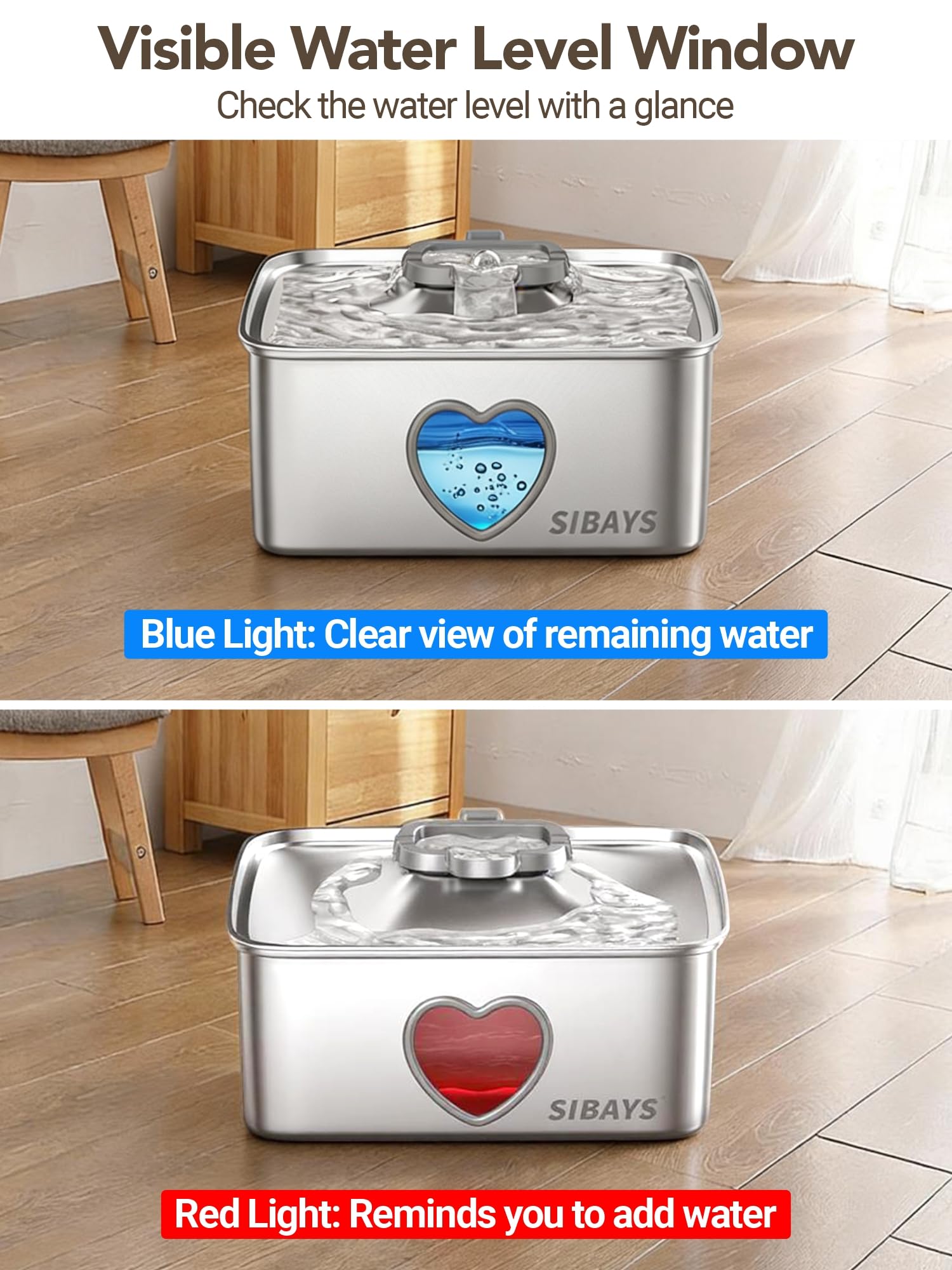 SIBAYS large 15L capacity reduces refills in busy multi-pet households