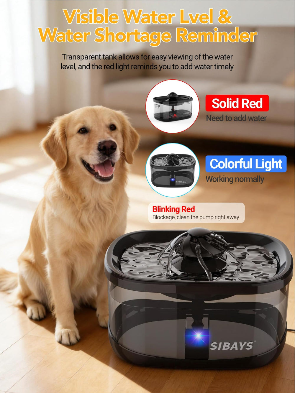 SIBAYS red LED low-water indicator signals when to refill