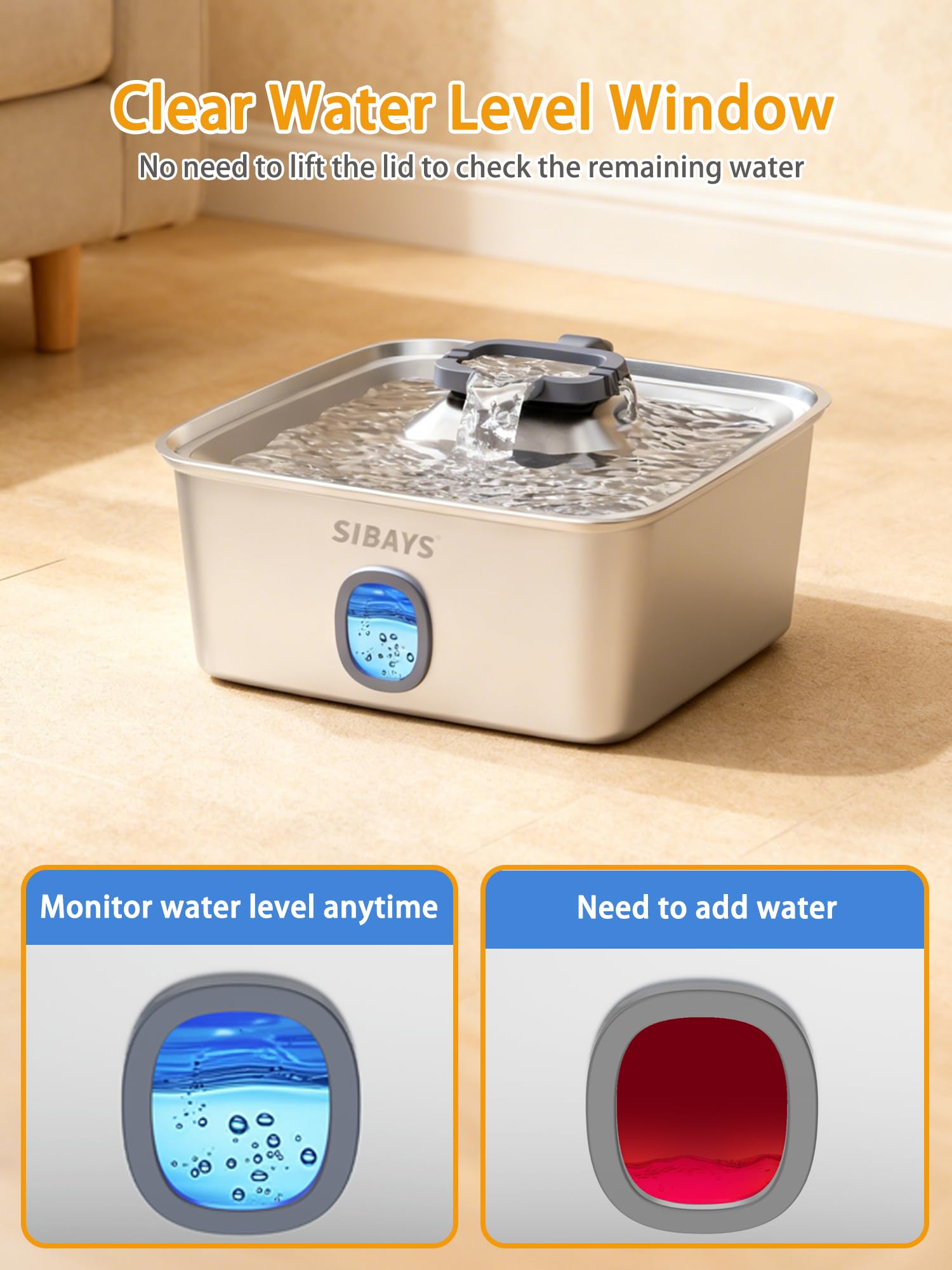 SIBAYS blue-to-red indicator shows when water is low